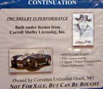 65 Shelby Cobra Roadster Continuation Info Board